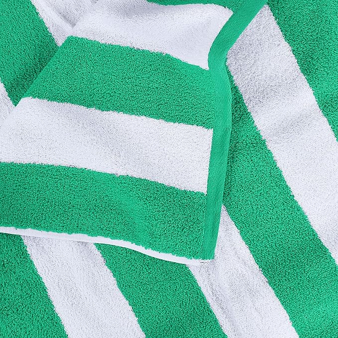 Utopia Towels 4 Pack Cabana Stripe Beach Towel Oversized 100% Ring Spun Cotton Beth Towels Highly Absorbent Quick Dry , Green
