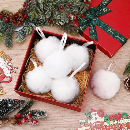 24 Pcs White Furry Christmas Ball Ornaments for Tree 3.94 Inches Large Pom Pom Ball Christmas Hanging Decoration for Party Supplies Fireplace Mantel Wall Decor