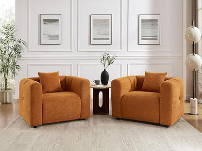 VANOMi 42" Accent Chair for Living Room Modern Upholstered Boucle Chair with Pillow Comfortable Mid Century Single Sofa Lounge Chair (Curry)