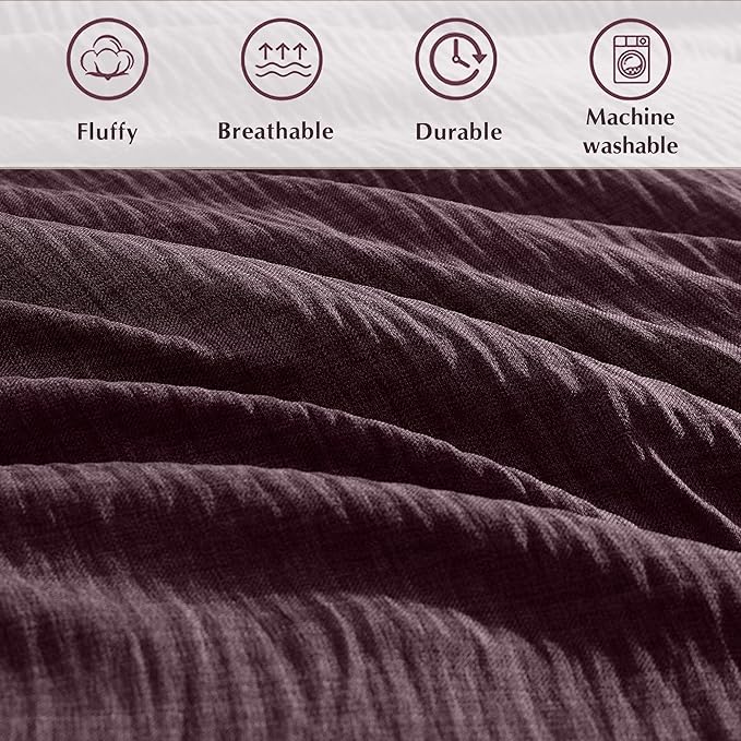 Geniospin Purple King Comforter Set - 7 Pieces Egglant Comforter King Size, Soft Solid Bedding Set for All Season, Textured Bed in a Bag with Sheets