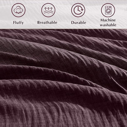 Geniospin Purple King Comforter Set - 7 Pieces Egglant Comforter King Size, Soft Solid Bedding Set for All Season, Textured Bed in a Bag with Sheets