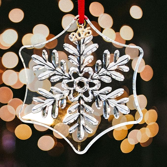 2025 Crystal Snowflake Ornaments for Christmas Tree, 3.5" Clear Glass Snowflake Ornaments, Crystal Christmas Snow Flake for Tree, Xmas Gift for Home Decoration