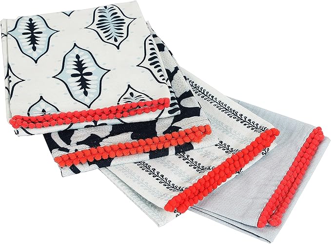 TARAN LIVING Kitchen Towels Dish Towels for Kitchen Tea Towels for Gifting Bar Towels for Kitchen Towels Hand Printed Dish Cloths - 18"x28"- Blue, Pack of 4