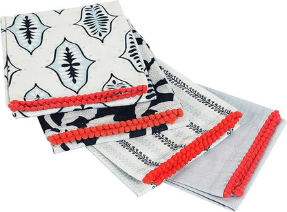 TARAN LIVING Kitchen Towels Dish Towels for Kitchen Tea Towels for Gifting Bar Towels for Kitchen Towels Hand Printed Dish Cloths - 18"x28"- Blue, Pack of 4