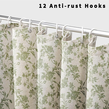 Sage Green Shower Curtain Floral Cotton Linen Cottagecore Shower Curtain for Bathroom 72" W x 72" L