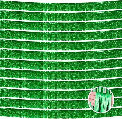 12 Pack 10 Feet Metallic Foil Fringe Garland Tinsel Streamers Banner, Green Wall Hanging Tinsel Fringe Banners for Parade Floats, Wedding, Birthday, Christmas, New Year Party Decorations