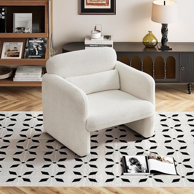 33.86" Accent Chairs, Modern Upgrade Sherpa Fabric Arm Chair Comfy Upholstered Armchair Leisure Single Sofa Chair with a Waist Pillow for Bedroom, Office and Living Room