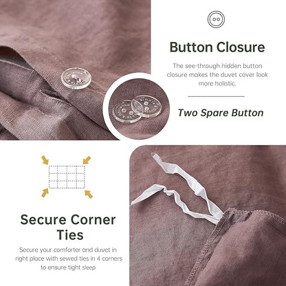 Simple&Opulence 100% Linen Duvet Cover Set, 3 PCS Natural French Flax Purple Duvet Cover Queen Size, Breathable Soft Comfy Linen Bedding Comforter Cover with 2 Pillowcases(Purple, 88"x92")