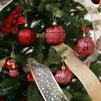 Christmas Ball Ornaments Wine Red Christmas Tree Decorations with Hang Rope-36pcs Shatterproof Christmas Ornaments Set with 6 Styles in 3 Sizes(Small Medium Large)
