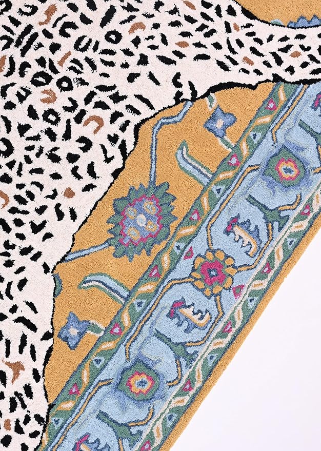 Handmade Leopard Wool Area Rug with Traditional Oushak Motif – Animal Print Cheetah Rugs for Living Room, Bedroom | Plush Texture, Vintage Style, Thick & Durable Carpet (Blue, 2' x 3')