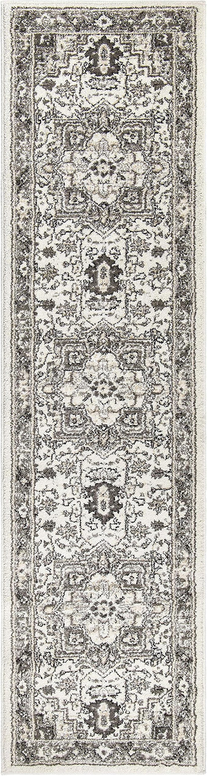 Orian Lone Star Belle Runner Rug 2x7.6 Traditional Floral Medallion, Natural Grey
