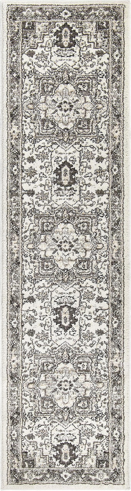 Orian Lone Star Belle Runner Rug 2x7.6 Traditional Floral Medallion, Natural Grey