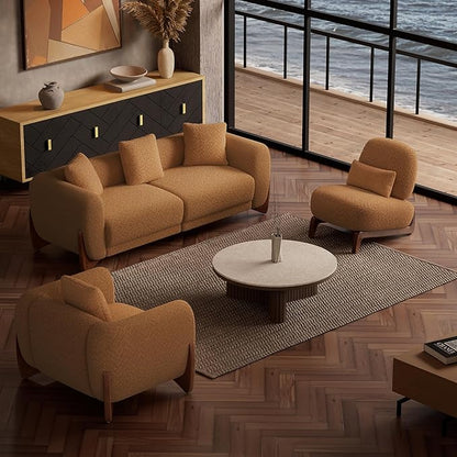 Morden Fort 3 Piece Boucle Sofa Set, Modern Upholstered Couch Set Durable Comfy Boucle Pet-Friendly, ArmlessChair & Arm Chair & 3-Seater Sofas Set for Living Room Bedroom Apartment, Toffee Orange