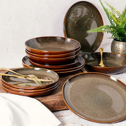 Gibson Elite Edwina Double Bowl Dinnerware Set,Dark Green, Service for 4 (16pcs)