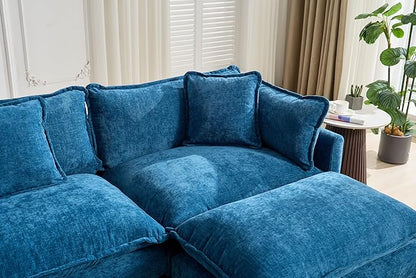 SoarFlash 143.2" Chenille Sectional Sofa, Comfy L Shaped Modular Coush Sofa with Ottoman, Modern 4 Seat Couch Deep Seat Sofa Set for Living Room,Blue
