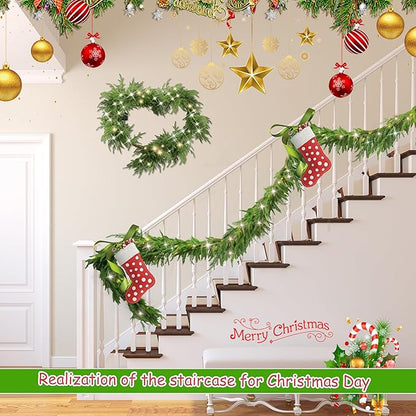 6 Ft Christmas Norfolk Pine Garland with 100 LED Lights, Dense Norfolk Pine Real Touch Garland, Artificial Greenery Garlands for Christmas Holiday Mantle Fireplace Table Home Decor Xmas