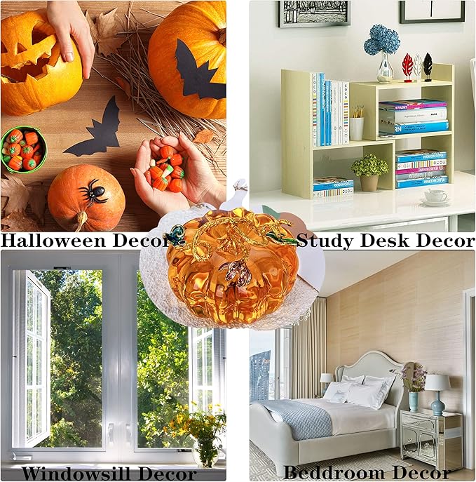 HDCRYSTALGIFTS 2.5'' Hand Blown Glass Pumpkin Figurine Glass Pumpkins for Decorating Ornament Crystal Pumpkin Figurine Collectible