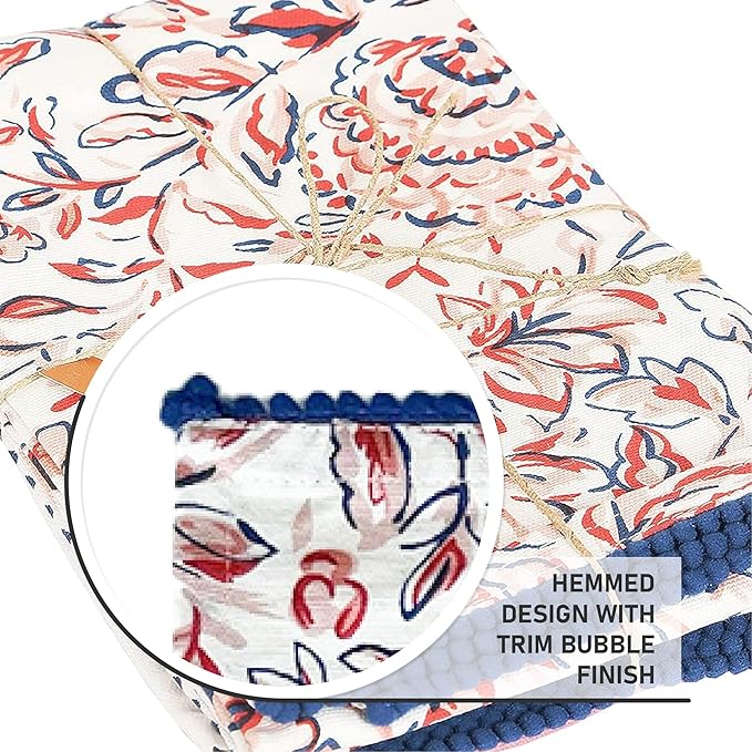 TARAN LIVING Printed Kitchen Dish Bar and Tea Towels Cotton, 18x28 inch with Trims, Cotton Dish Towel Sets (White & Peach, Set of 4)