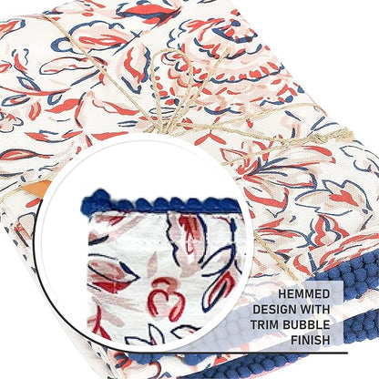 TARAN LIVING Printed Kitchen Dish Bar and Tea Towels Cotton, 18x28 inch with Trims, Cotton Dish Towel Sets (White & Peach, Set of 4)