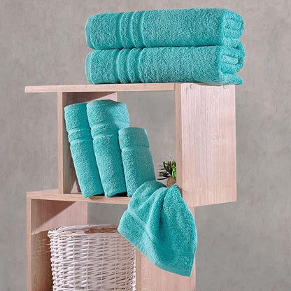 Hawmam Linen Teal Turquoise 6 Piece Bath Towels Set for Bathroom Original Turkish Cotton Soft, Absorbent and Premium 2 Bath Towels, 2 Hand Towels, 2 Washcloths