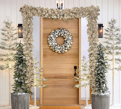 3 Pcs 6FT Christmas Garland Champagne Glittered Artificial Eucalyptus Leaves for Mantle Christmas Tree Decorations Indoor Outdoor Hanging Garland Ornaments Garden Door Window Stair Holiday Home Decor