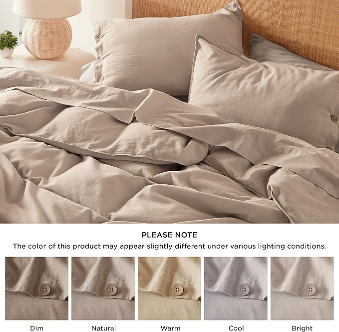 Bedsure Linen Duvet Cover King Size - Linen Cotton Blend Bedding Set, Soft & Cozy, 3 Pieces, 1 Duvet Cover 104x90 Inches and 2 Pillowcases, Warm Tan Color Cooling Bedding, Comforter Sold Separately