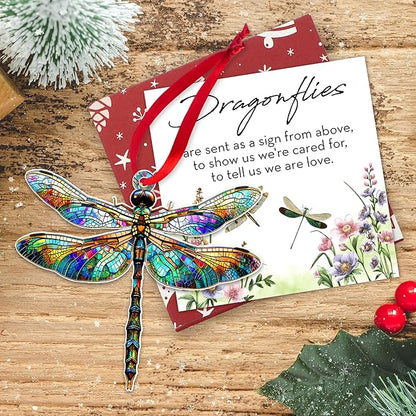 OASSIE Christmas Dragonfly Gifts for Women - Acrylic Christmas Ornaments 2025 for Tree with Card - Dragonflies Decor for Home Garden Decorations, Gifts Ideas for Mom Grandma Friends
