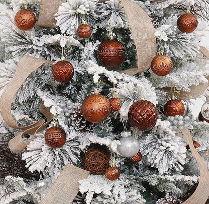 Christmas Ball Ornaments Brown Christmas Tree Decorations with Hang Rope-36pcs Shatterproof Christmas Ornaments Set with 6 Styles in 3 Sizes(Small Medium Large)