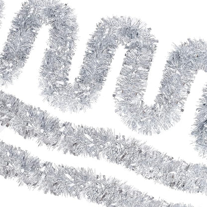 CANREVEL 4 Pieces 26.2 Ft Christmas Garland Metallic Shiny Twist Tinsel Garland Hanging Decorations for Christmas Tree, Mantle, Stairs Railing Decorations - Silver