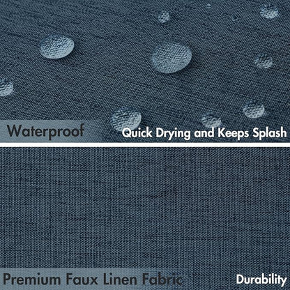 MIULEE 84" Long Scalloped Shower Curtain Linen Textured with 12 Metal Hooks Cute Extra Long Heavy Duty Washable Waterproof Cloth Shower Curtains with Black Border for Bathroom Hotel Bathtub,Navy Blue