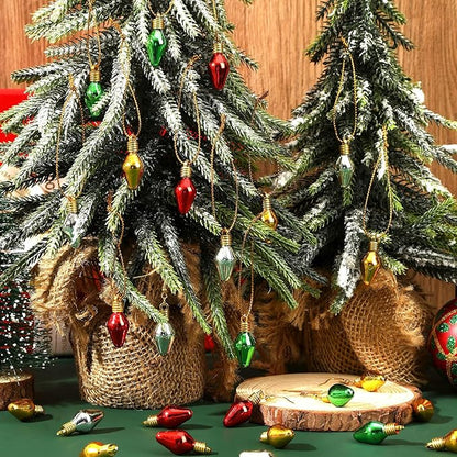 Jansun 60PCS Christmas Mini Light Bulb Balls Ornaments, Miniature Xmas Tree Hanging Decorations Small Vintage Glitter Lightbulb Balls for Holiday Party Outdoor Indoor DIY Craft Decor Supplies