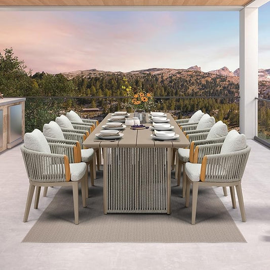 PURPLE LEAF Outdoor Dining Table Set for 8, Aluminum Outdoor Patio Table and Chairs Set with Olefin Cushions, 9 Pieces Patio Furniture Set for Garden or Deck, Beige
