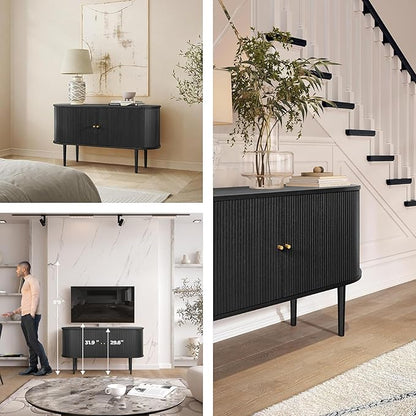WERMO 55'' Black Sideboard Cabinet with Doors and Shelves - Black Cabinet for Living Room, Bedroom, Entryway and Office Credenza. Kitchen Buffet, Modern Media Console Table with Storage (Black Oak)