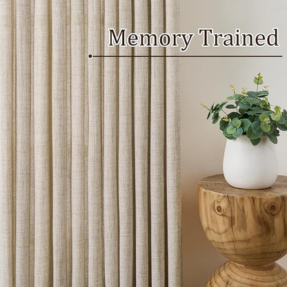 Beige Sheer Pinch Pleated Curtains 84 Inches Long 2 Panels,Back Tab Pleated Drapes Hooks Thick Linen Textured Boho Farmhouse Curtain for Dining Bedroom 70 Inch Wide Each Panel
