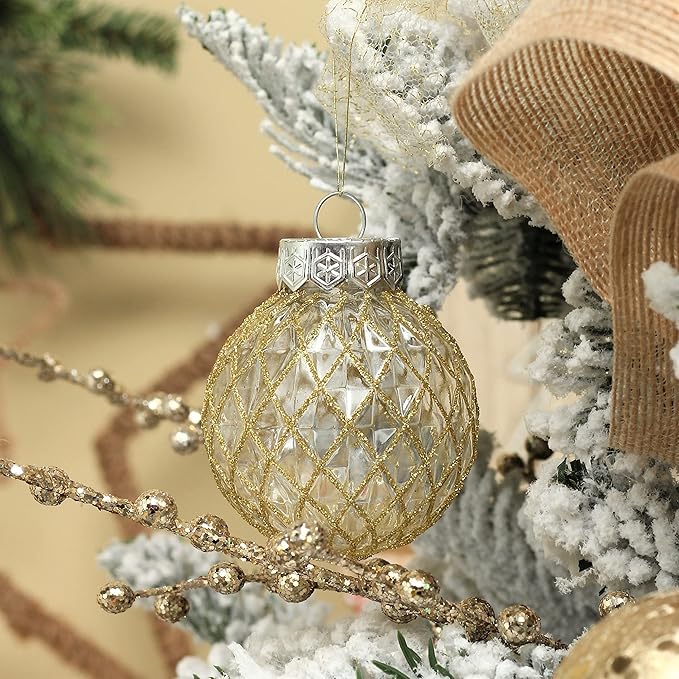 Clear Christmas Ball Ornaments, 30ct 2.36" Gold Shatterproof Xmas Ball Decorations Set Decorative Hanging Ornaments for Christmas Tree Home Office Decor Gift for Christmas Party Wedding