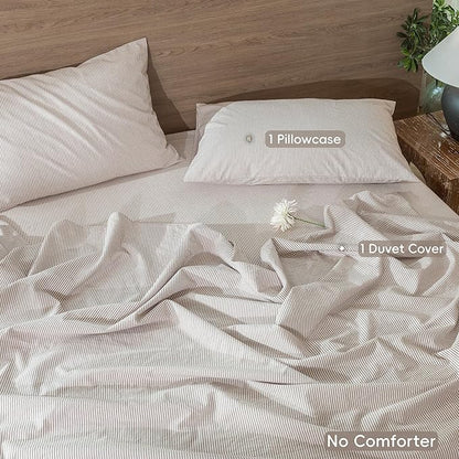 MooMee Striped Duvet Cover Set 100% Washed Cotton Linen Like Textured Breathable Durable Soft Comfy (Orange Pinstripes, Twin 68"x90")