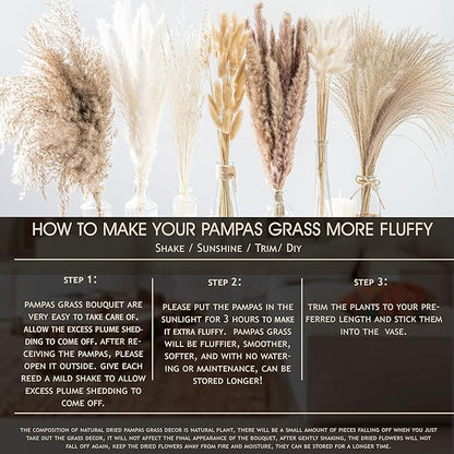 130PCS Natural Dried Pampas Grass Boho Home Decor Bouquet Phragmites Dried Flowers Bouquet for Wedding Floral Arrangements Home Decorations (130PCS)