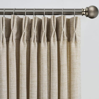 Beige Sheer Curtains 120 Inches Long with Pinch Pleat,Back Tab Pleated Drapes Hooks Thick Linen Textured Boho Farmhouse Extra Long 120 Inch Curtain for Dining Bedroom 42 Inch Wide Each Panel