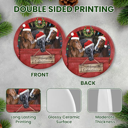 OASSIE Christmas Horse Gifts for Women Men - Ceramic Christmas Ornaments 2025 for Tree Decorations - Horse Xmas Birthday Gifts for Animal Lovers, Farmhouse Decoration, Farm Animal Decor