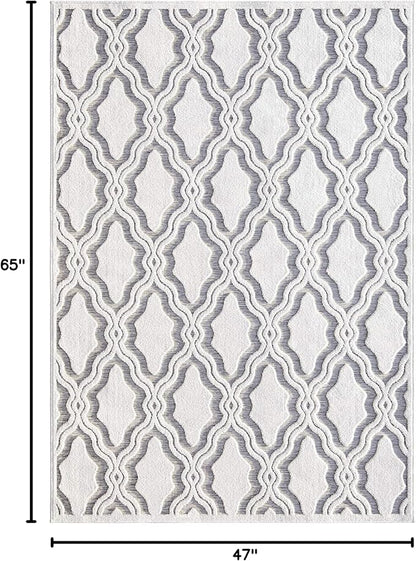 My Texas House Cotton Blossom Area Rug 3.11x5.5 Indoor Outdoor, Natural Grey
