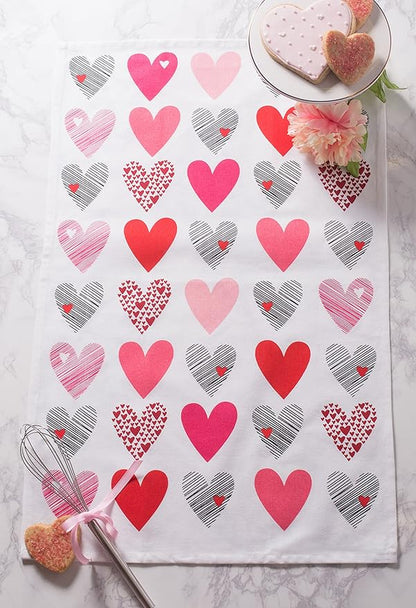 DII Valentine Kitchen Dish Towels Set of 2 Decorative Tea Towels 18x28 Hearts Collage