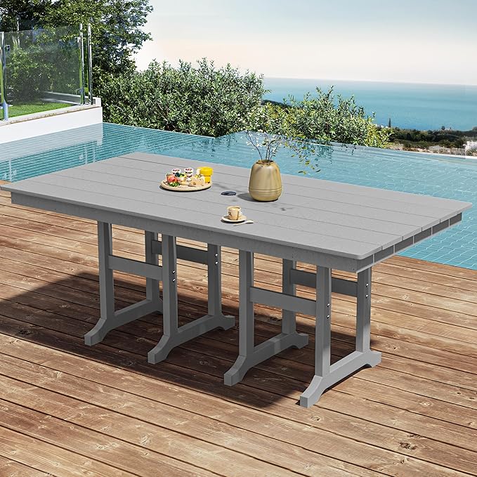 YITAHOME HDPE Patio Dining Table for 6, 71" Outdoor Dining Table w/Max Bearing 165 LBS, All Weather Rectangular Patio Table w/1.57" Umbrella Hole for Backyard Garden Lawn, Gray
