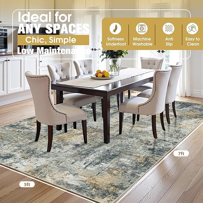 5x8 Area Rugs for Living Room Rug Washable: Abstract Rug for Dining Room Bedroom Carpet Non Slip 5 by 8 Indoor Modern Nursery Home Office Multi