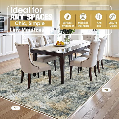 5x8 Area Rugs for Living Room Rug Washable: Abstract Rug for Dining Room Bedroom Carpet Non Slip 5 by 8 Indoor Modern Nursery Home Office Multi