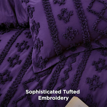 Bedsure Tufted Boho Comforter Set California King - Purple Boho Bed Set, GentleSoft™ 3 Pieces Farmhouse Shabby Chic Embroidery Bedding, Gifts for Woman, Soft Jacquard Comforter for All Seasons