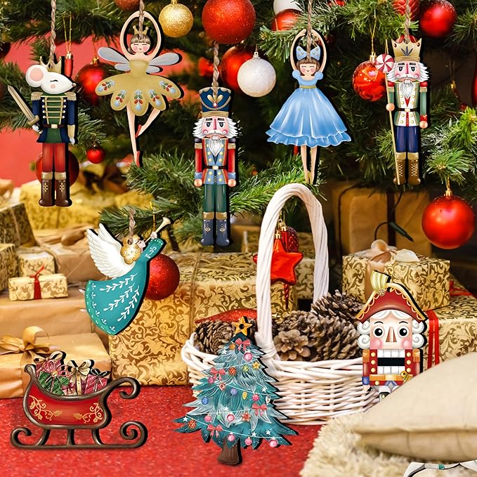 24 Pieces Christmas Nutcracker Wooden Ornaments Wood Hanging Decoration Set for Christmas Tree Hanging Wood Crafts Holiday Decor Xmas Party Supplies (Xmas-Nutcracker-B)
