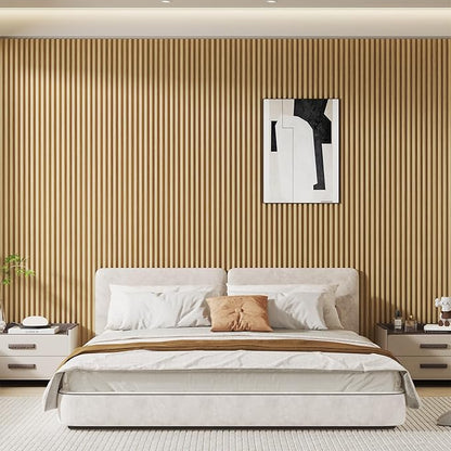 8-Pack WPC Slat Wall Panels - 3D Wall Panels, Water-Proof and Easy Installation, Accent Slat Wall Paneling for Living Room, Office, Teak, 96 x 6.6 Inch