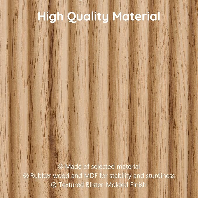 Fluted 3 Drawers Nightstand with Charging Station,31.7" W Bedside Table with Curved Profile Design,End Table Storage with USB Ports for Bedroom,Living Room,Gold Metal Handle,Natural Oak