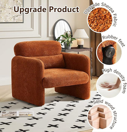 33.86" Accent Chairs, Modern Upgrade Sherpa Fabric Arm Chair Comfy Upholstered Armchair Leisure Single Sofa Chair with a Waist Pillow for Bedroom, Office and Living Room