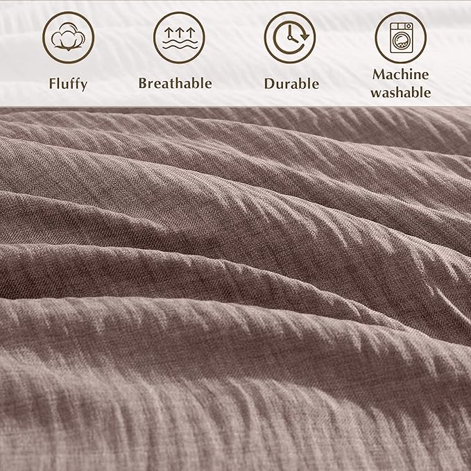 Geniospin Queen Comforter Set - 7 Pieces Comforter Queen Size, Soft Solid Bedding Set for All Season, Textured Bed in a Bag with Sheets, Pillowcases & Shams (Misty Rose, 90''x90'')